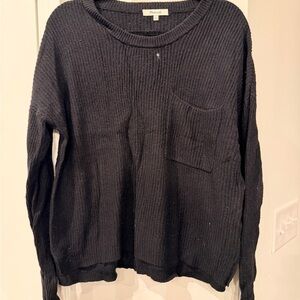 Madewell Black Waffle-Knit Crewneck Sweater with Pocket